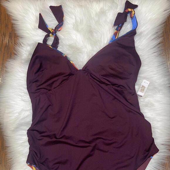 New CACHE COEUR Maternity MALIBU REVERSIBLE Floral & Solid ONE-PIECE SWIMSUIT XL - Picture 10 of 11